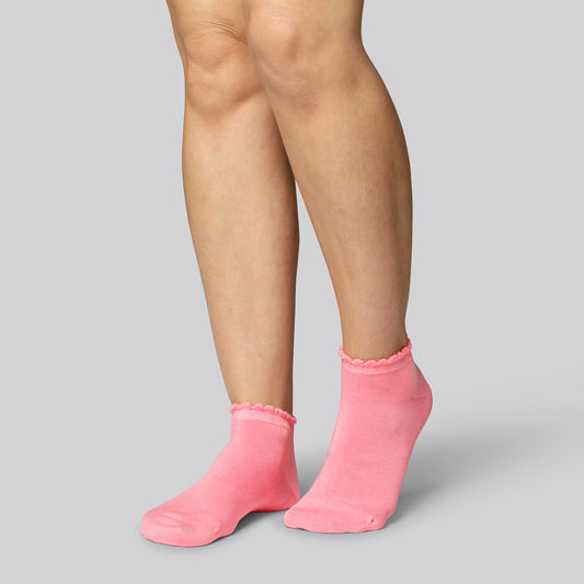 Roze bamboe enkelsokken met golvende ribbels voor dames