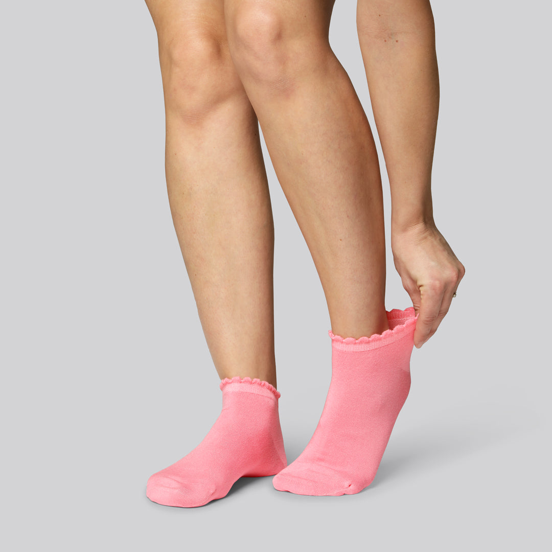 Roze bamboe enkelsokken met golvende ribbels voor dames