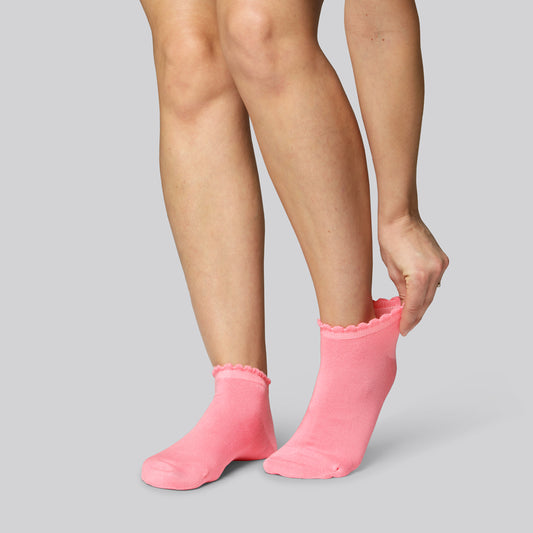 Roze bamboe enkelsokken met golvende ribbels voor dames