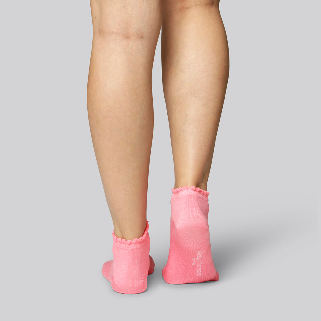 Roze bamboe enkelsokken met golvende ribbels voor dames