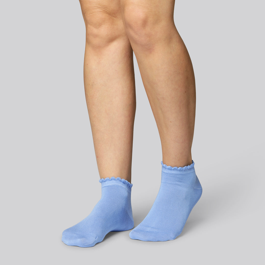 Enkelsokken van bamboe in lichtblauw met golvende ribbels voor dames