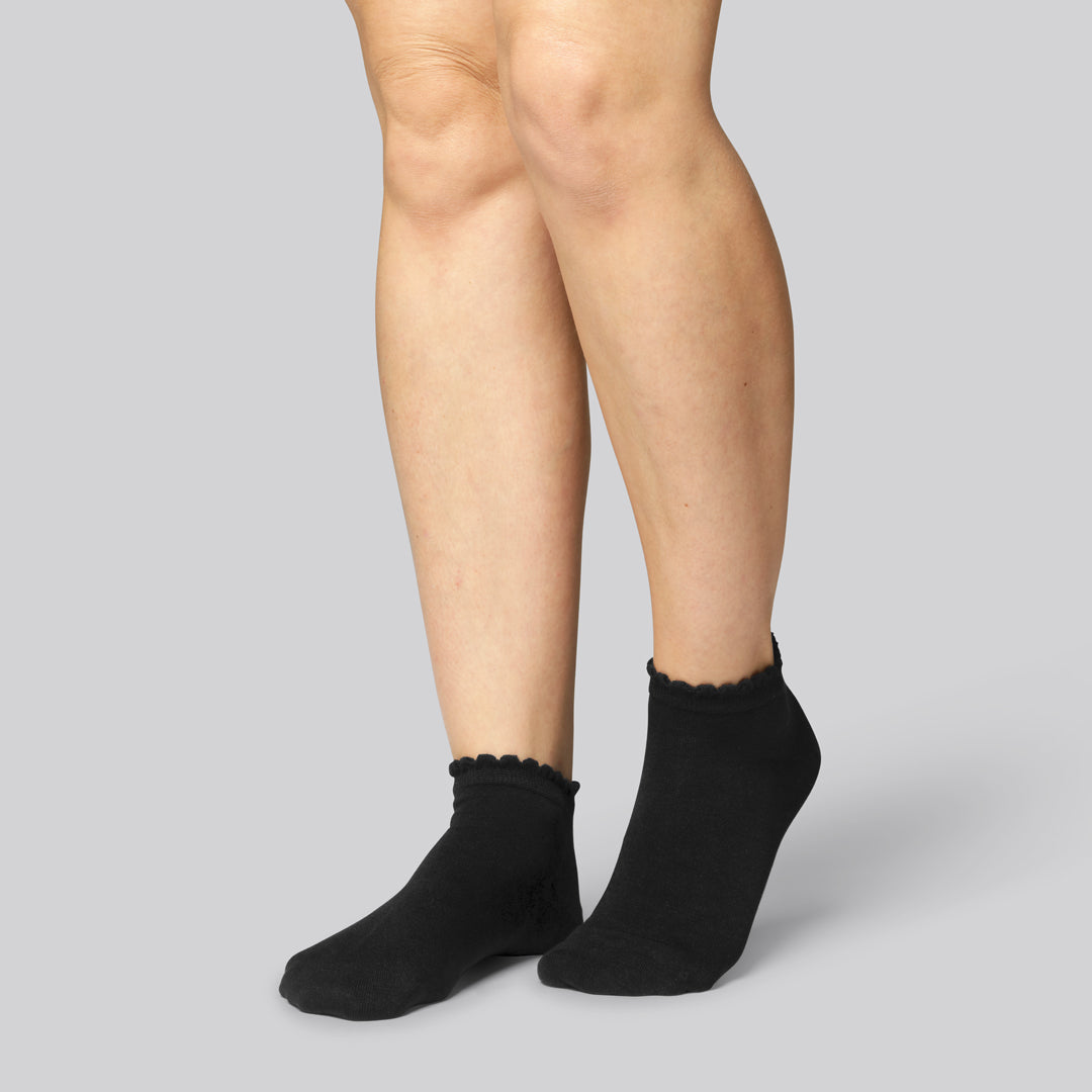 Zwarte bamboe enkelsokken met golvende ribbels voor dames