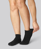 Zwarte bamboe enkelsokken met golvende ribbels voor dames