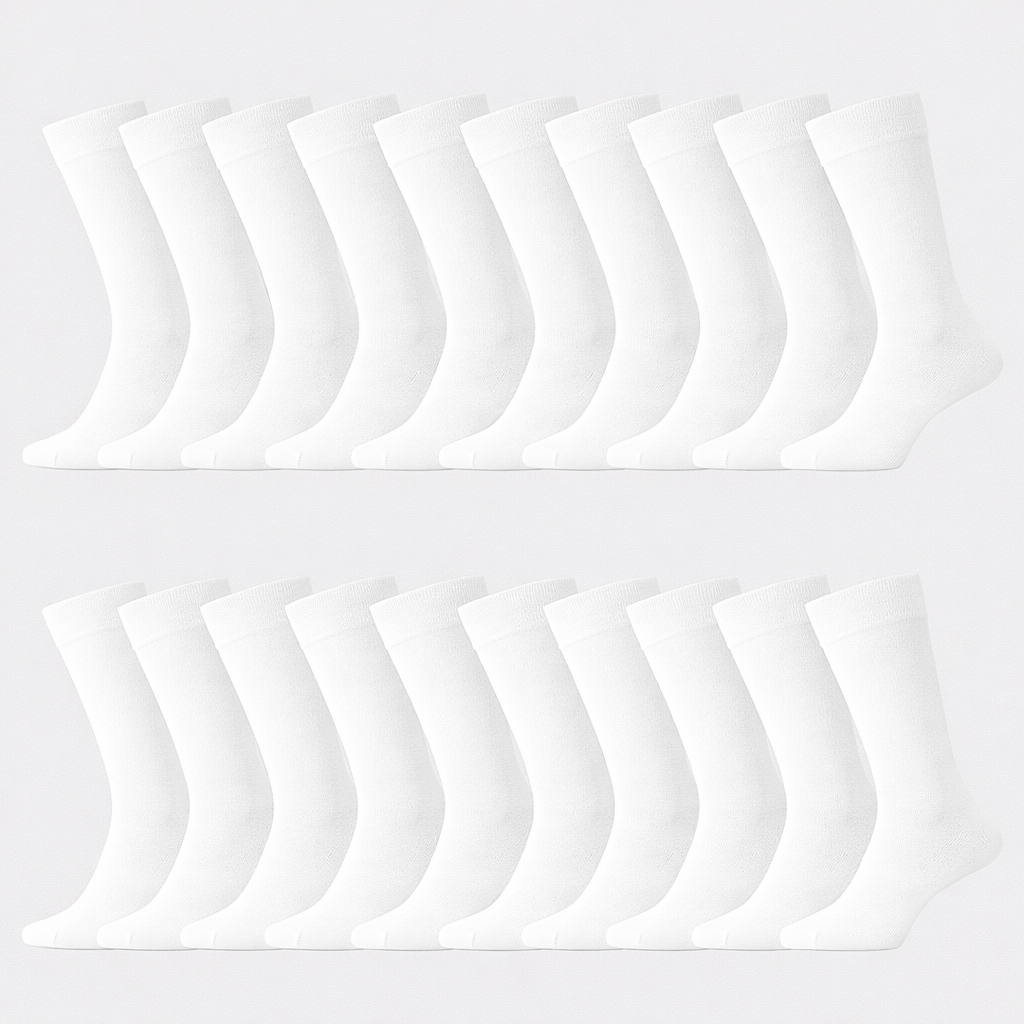 Witte bamboesokken voor heren, verpakking van 20 stuks.