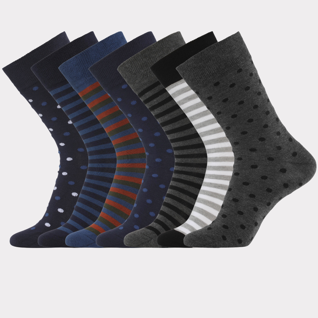 Bamboe sokken, 7 paar met patroon, voor mannen