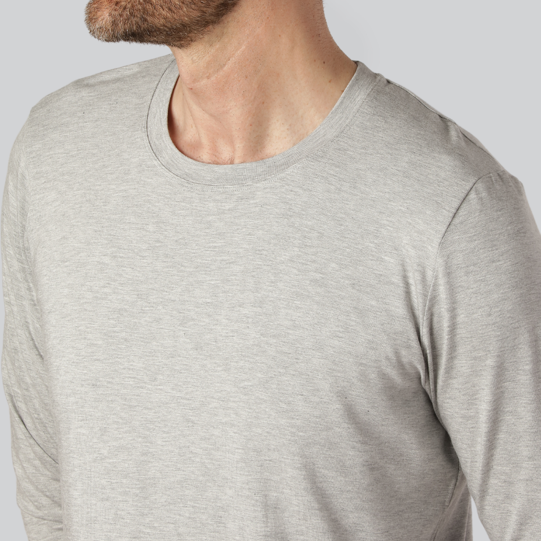 T-shirt met lange mouwen van bamboe in lichtgrijs voor heren
