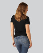 Bamboe T-shirt met V-hals en ribboord in zwart voor dames