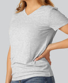 Bamboe T-shirt met V-hals en ribboord in lichtgrijs voor dames