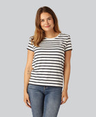 Bamboe T-shirt met ronde hals en strepen in marineblauw/beige voor dames
