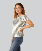 Bamboe T-shirt met ronde hals en strepen in olijfgroen/beige voor dames