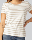 Bamboe T-shirt met ronde hals en strepen in zand/beige voor dames