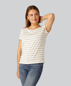 Bamboe T-shirt met ronde hals en strepen in zand/beige voor dames