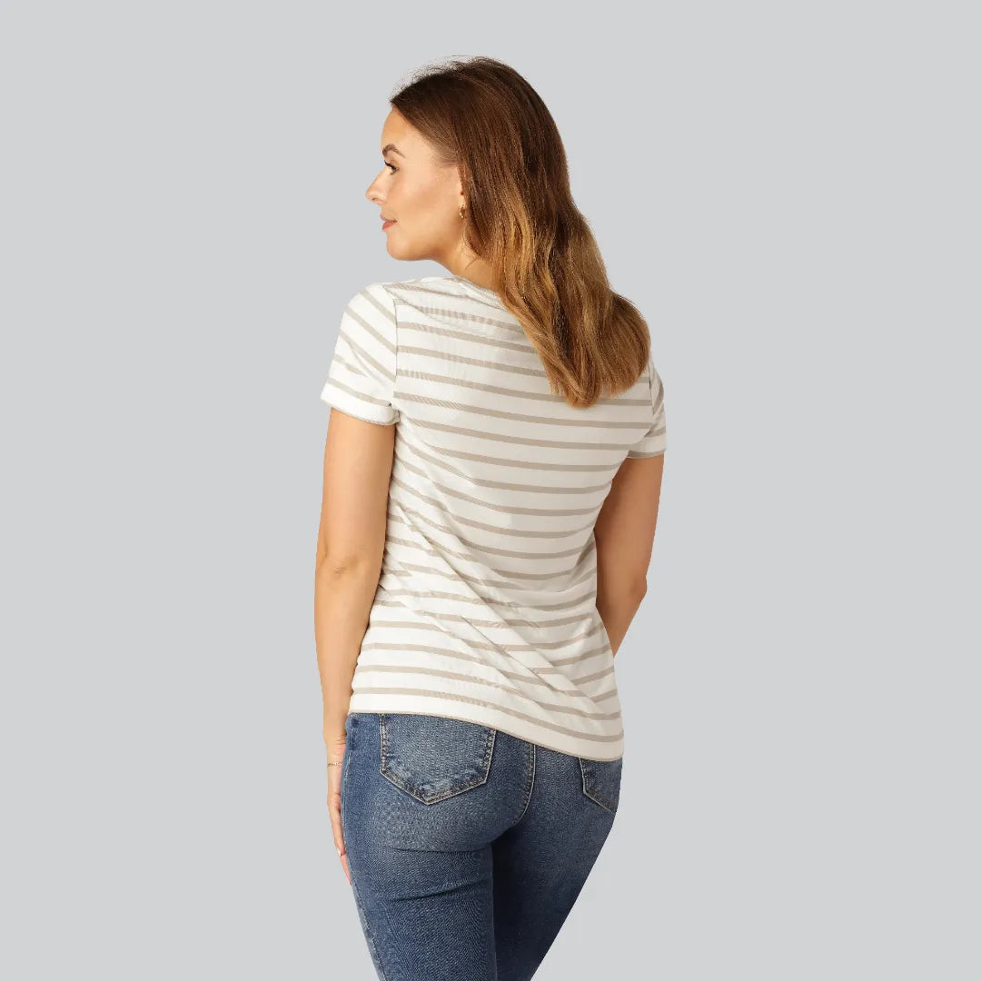 Bamboe T-shirt met ronde hals en strepen in zand/beige voor dames