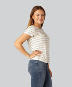 Bamboe T-shirt met ronde hals en strepen in zand/beige voor dames