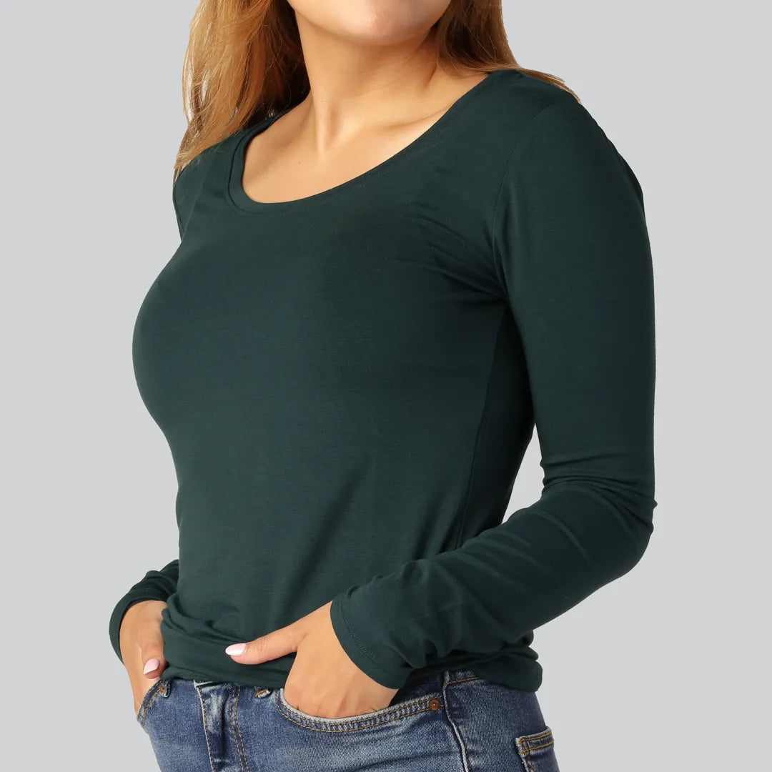 Bamboe T-shirt met lange mouwen in groen voor dames