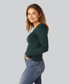 Bamboe T-shirt met lange mouwen in groen voor dames