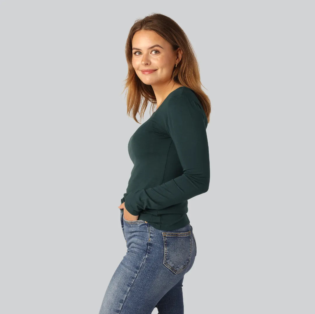 Bamboe T-shirt met lange mouwen in groen voor dames