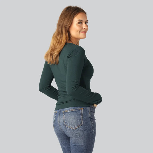 Bamboe T-shirt met lange mouwen in groen voor dames