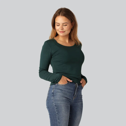 Bamboe T-shirt met lange mouwen in groen voor dames