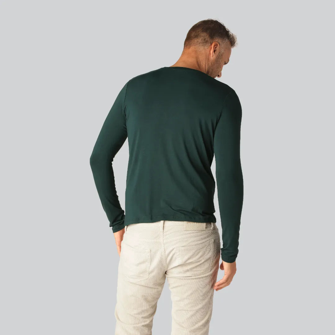 Bamboe T-shirt met lange mouwen in groen voor heren