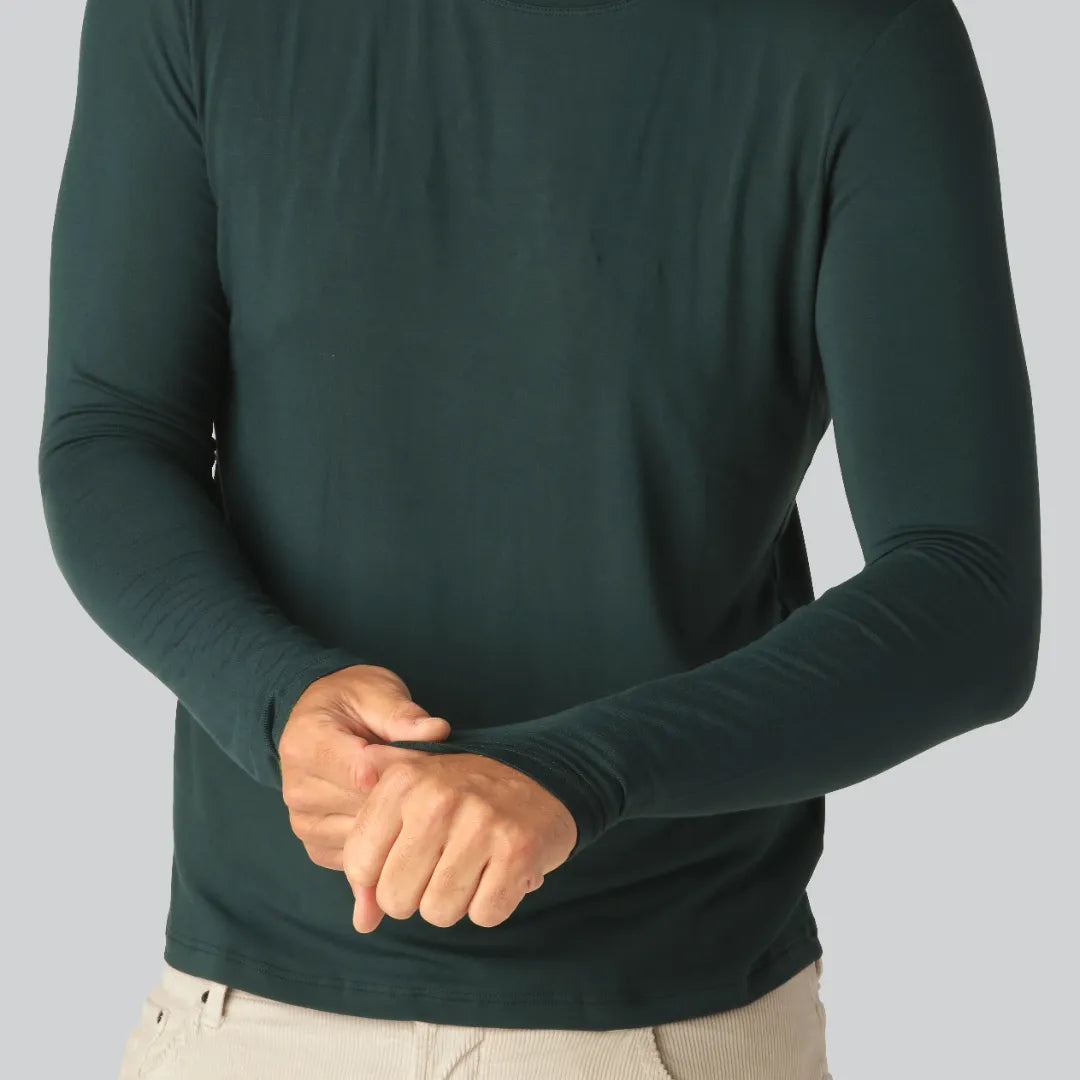 Bamboe T-shirt met lange mouwen in groen voor heren