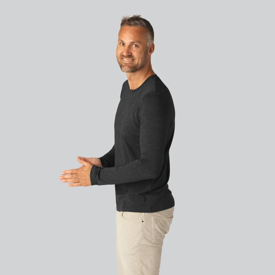 Bamboe T-shirt met lange mouwen in antracietgrijs voor heren