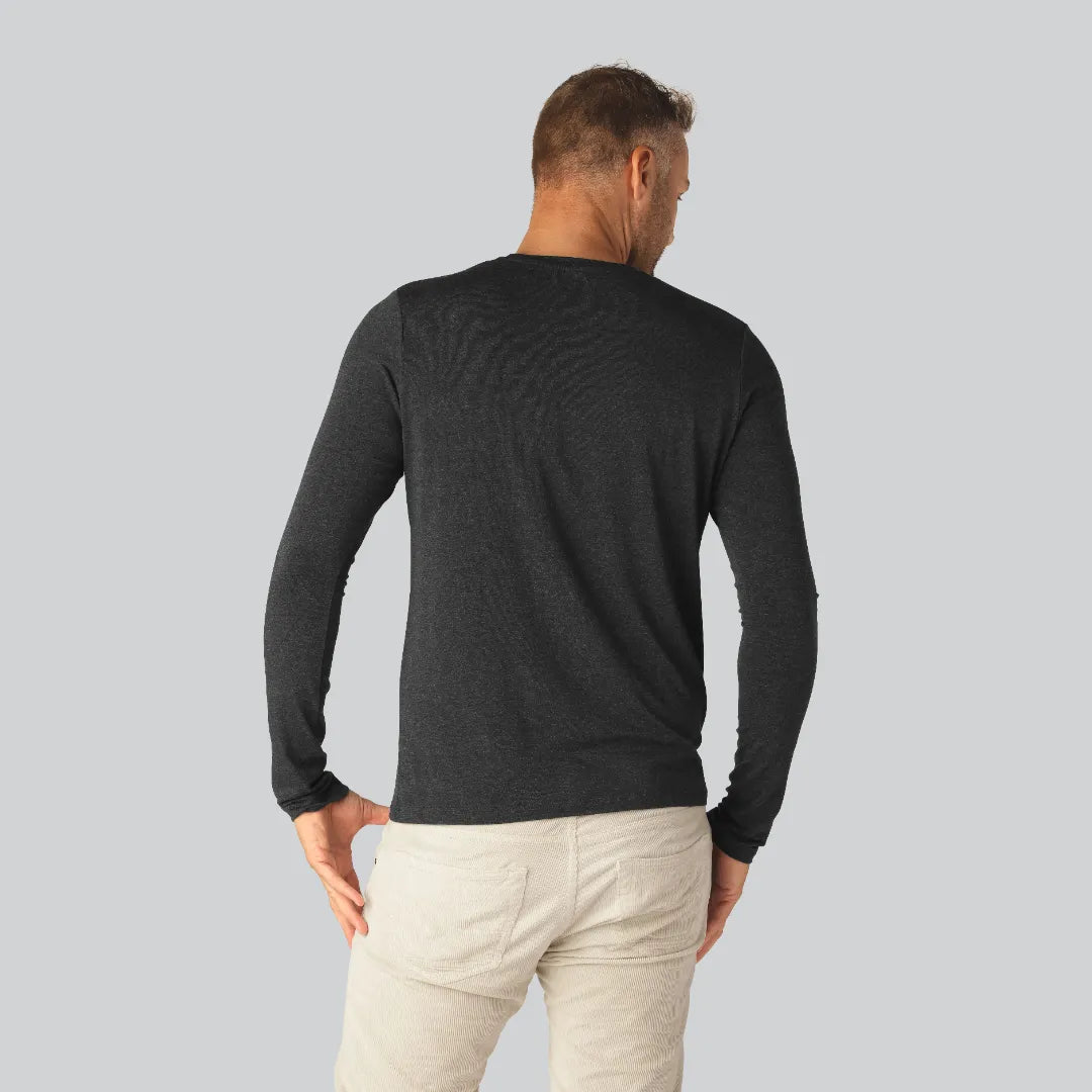 Bamboe T-shirt met lange mouwen in antracietgrijs voor heren