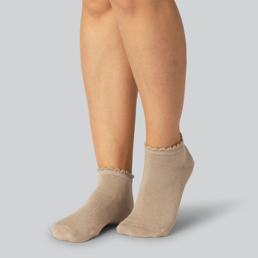 Bamboe enkelsokken in beige met golvende ribbels voor dames