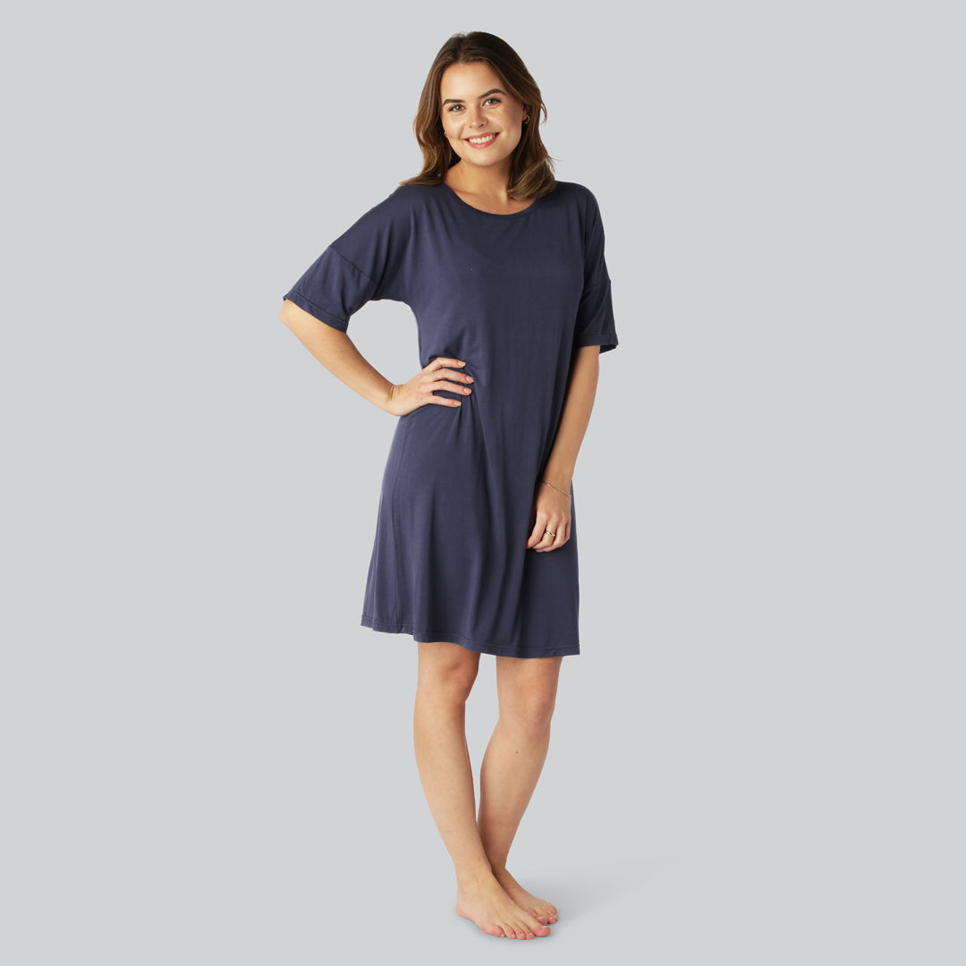 Bamboe nachthemd in marineblauw voor dames