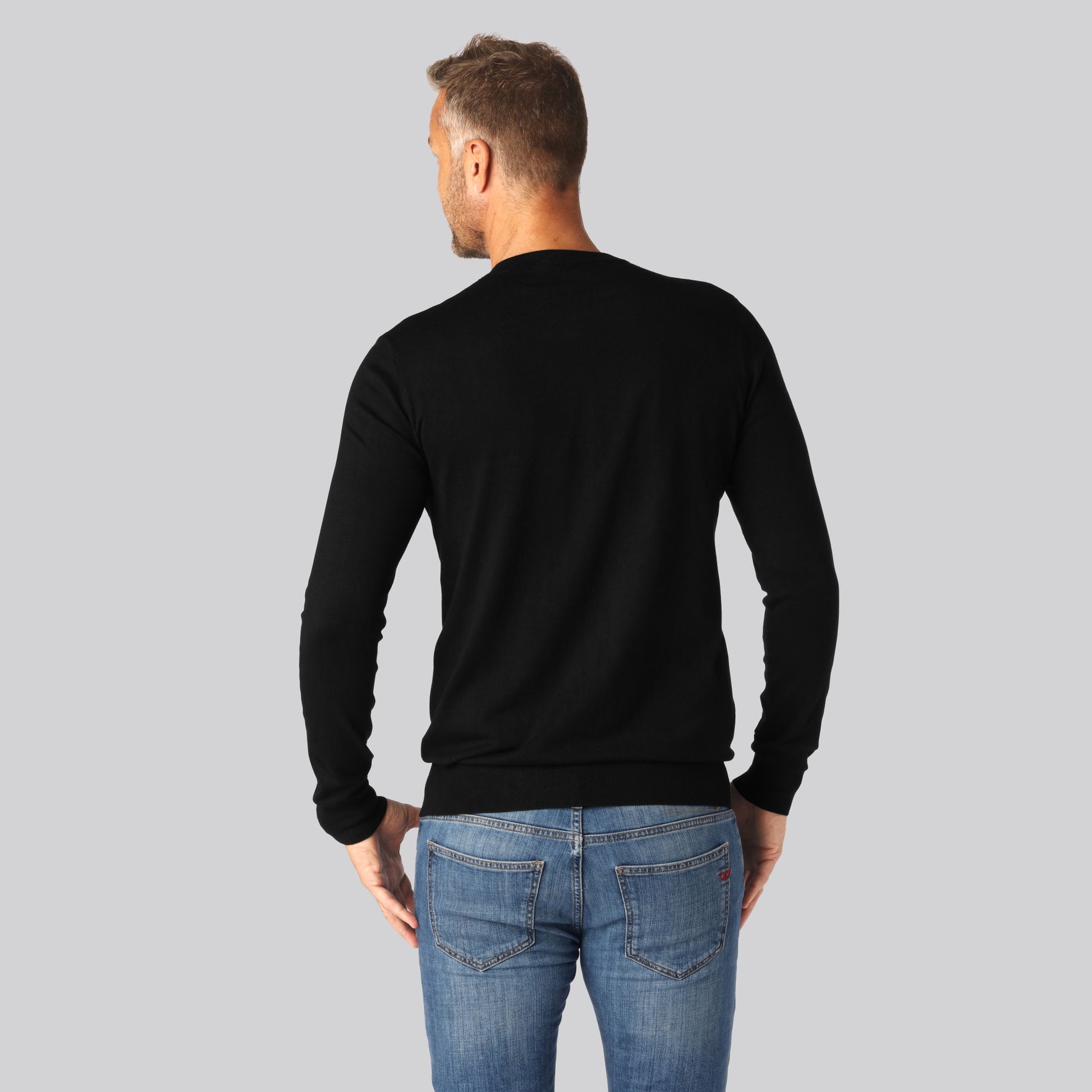 Bamboe gebreide trui met ronde hals in zwart voor heren