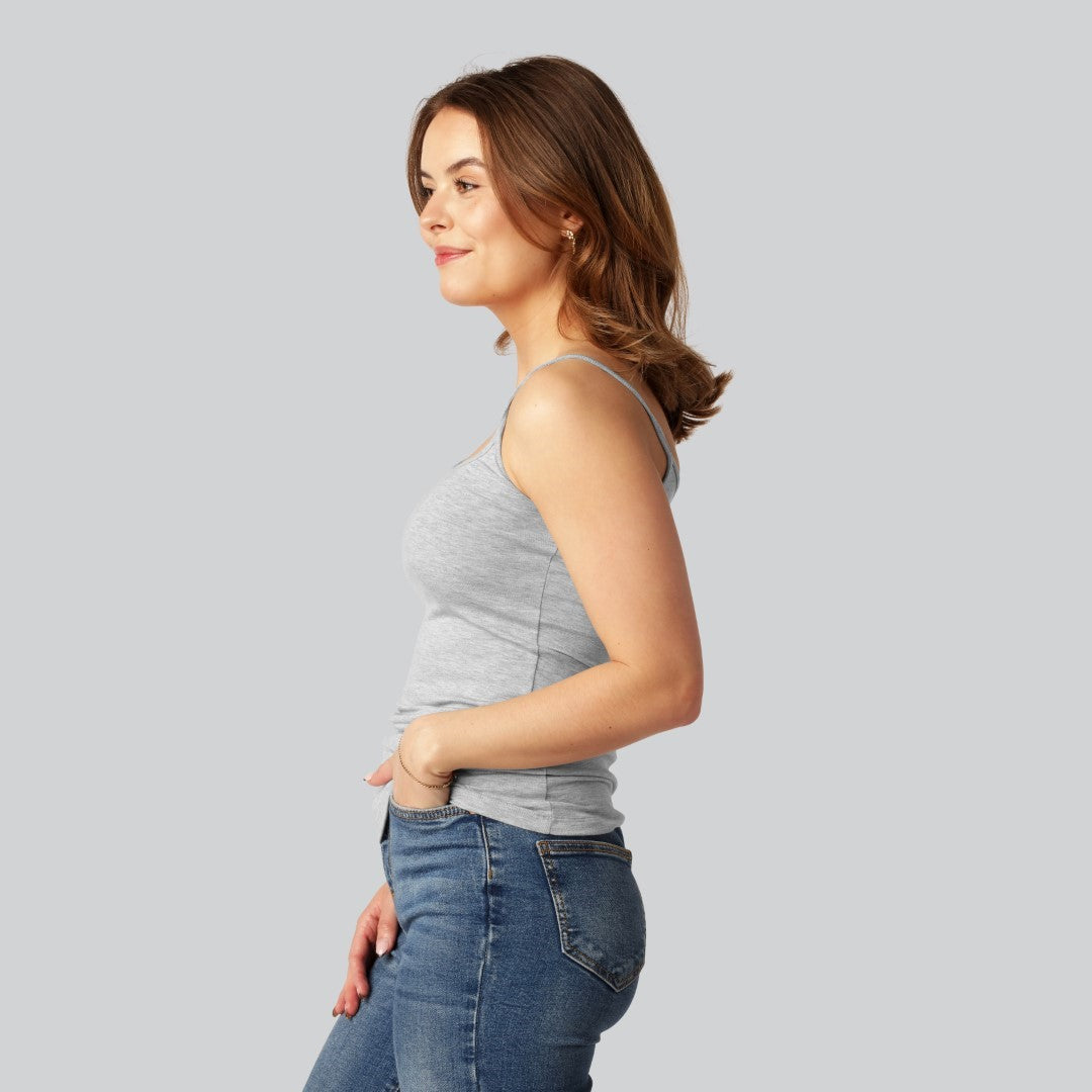 Damestop van bamboe in grijs met smalle bandjes