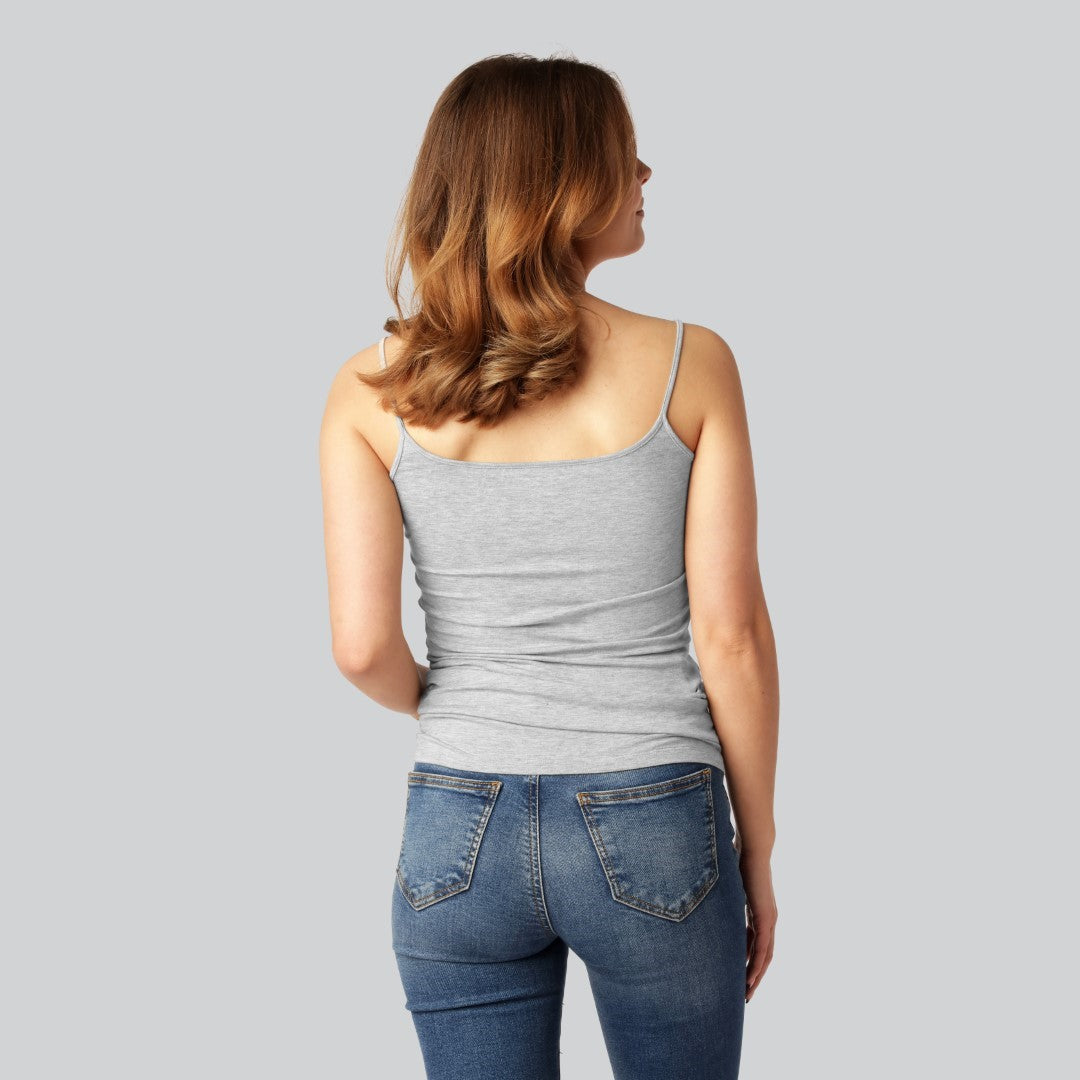 Damestop van bamboe in grijs met smalle bandjes