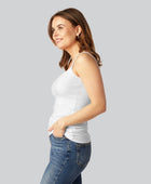 Damestop van bamboe in wit met smalle bandjes