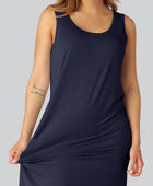 Nachtjapon van bamboe met brede bandjes in marineblauw