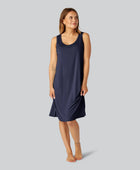 Nachtjapon van bamboe met brede bandjes in marineblauw