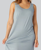 Bamboe nachtjapon met brede bandjes in lichtblauw