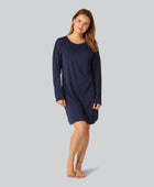 Nachtjapon met lange mouwen van bamboe in marineblauw voor dames