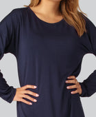 Nachtjapon met lange mouwen van bamboe in marineblauw voor dames