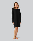 Bamboe nachthemd met lange mouwen in zwart voor dames