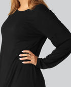 Bamboe nachthemd met lange mouwen in zwart voor dames